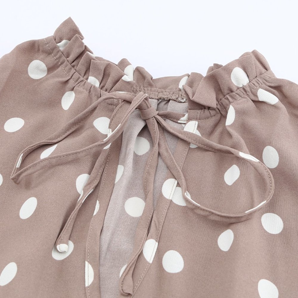 Khaki Polka-Dot Flowy Mini Dress - Picture 8 of 9